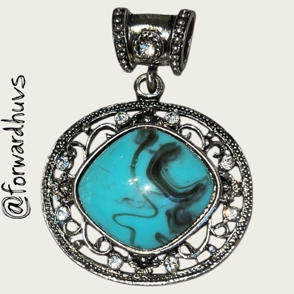 Bundle Sale 3 for $15 |  Faux Turquoise Center Pendant – Rhinestone Accents